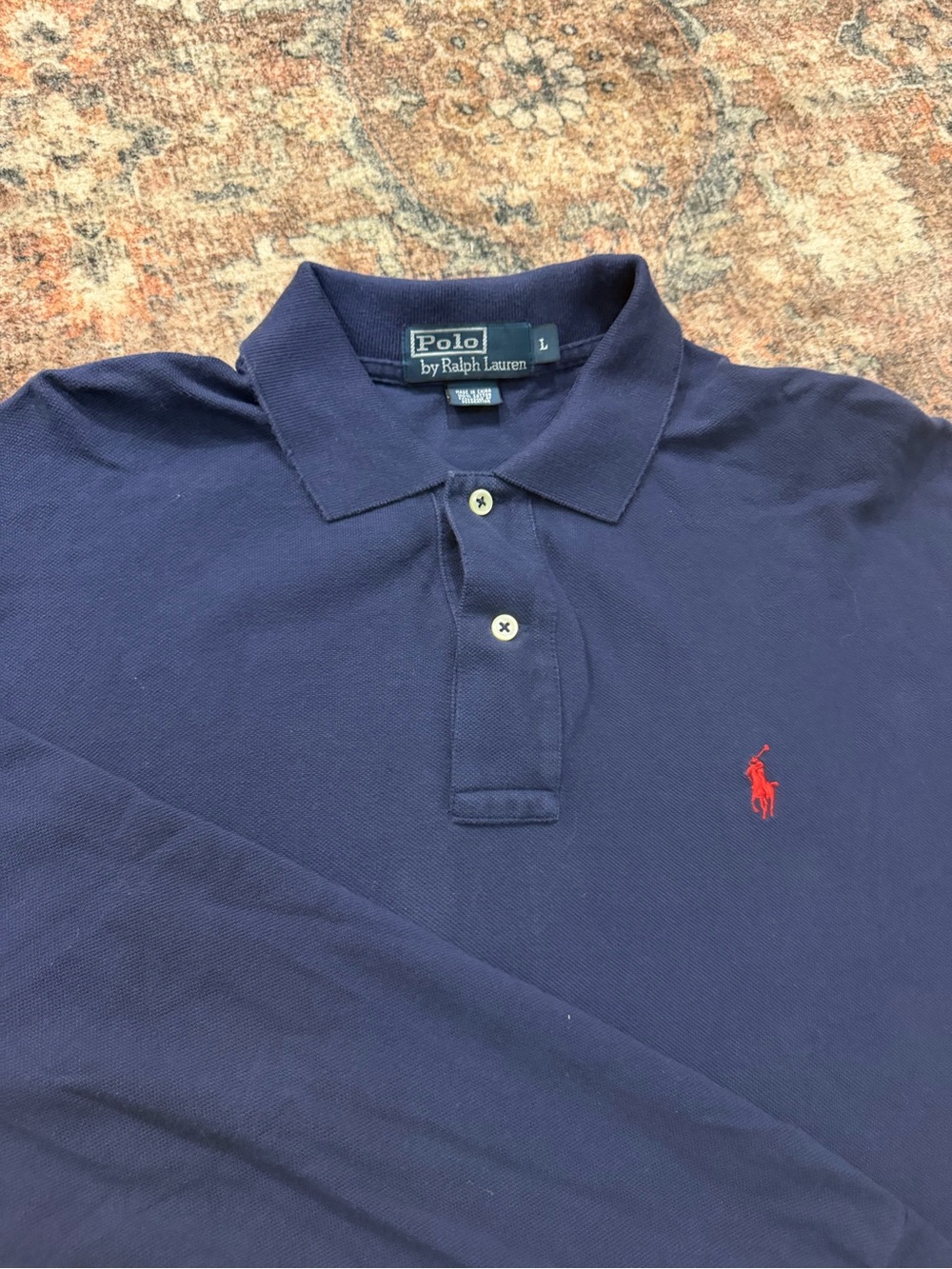 Long sleeve Polo by Ralph Lauren Navy Polo with Red Pony Logo